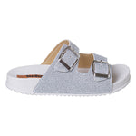 Sandália Infantil Birken Fivela Dupla para Menina Glitter Prata/Off White