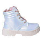 Bota Coturno Infantil Menina Confortável Original Branco Holográfico