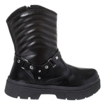 Bota Coturno Infantil Menina Confortável Original Preto Verniz Spikes