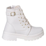 Bota Coturno Infantil Menina Cadarço Fivela Off White