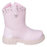 Bota Texana Menina Cano Curto Com Spikes Rosa Lisa