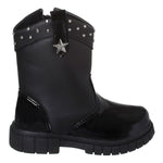 Bota Texana Menina Cano Curto Bordada Preto Spikes