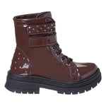 Bota Coturno Infantil Feminina Marrom Com Spikes