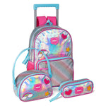 Kit Mochila Rodinha Holográfica Happy Clio Lancheira Estojo