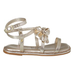 Sandália Infantil Menina Dourada Flor Com Detalhes Strass