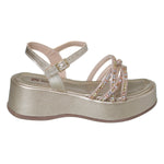 Sandália Infantil Feminina Salto Plataforma Dourada Strass