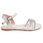 Sandália Infantil Feminina Napa Soft Off White Tiras Strass