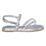 Sandália Rasteira Meninas Tacha Pirâmide Metalizado Prata