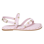 Sandália Rasteira Meninas Tacha Pirâmide Metalizado Rosa