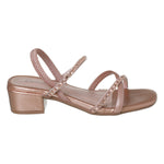 Sandália Infantil Feminina De Salto Tiras Cruzadas Com Strass Rosê