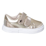 Tênis Infantil Feminino Calce Fácil Fechamento Duplo Dourado