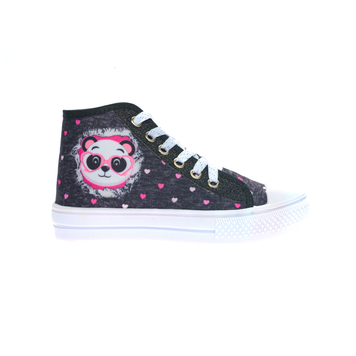 Tênis Infantil Feminino Estilo Street Cadarço Panda Preto