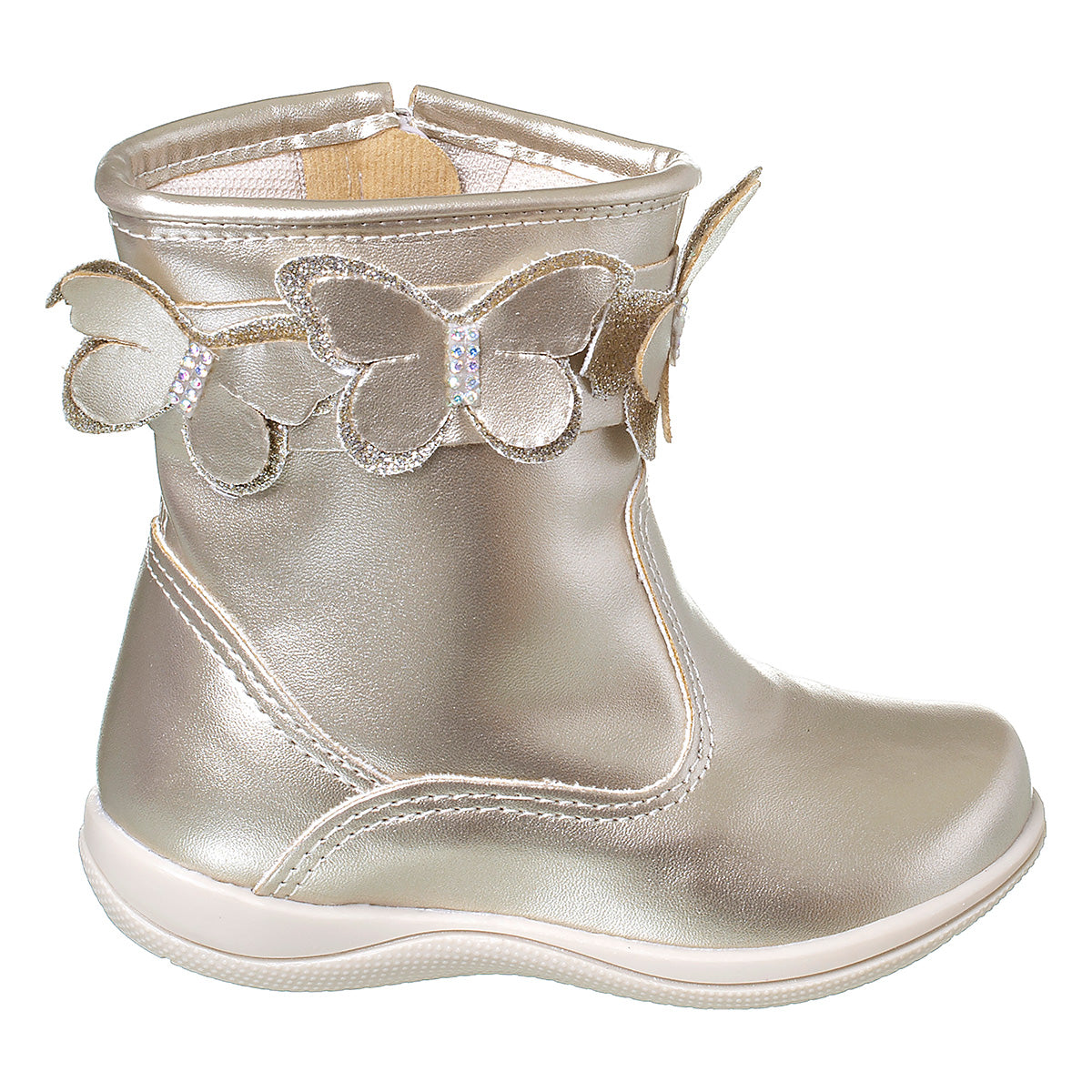 Bota Infantil Menina Com Borboleta Strass Ouro Light