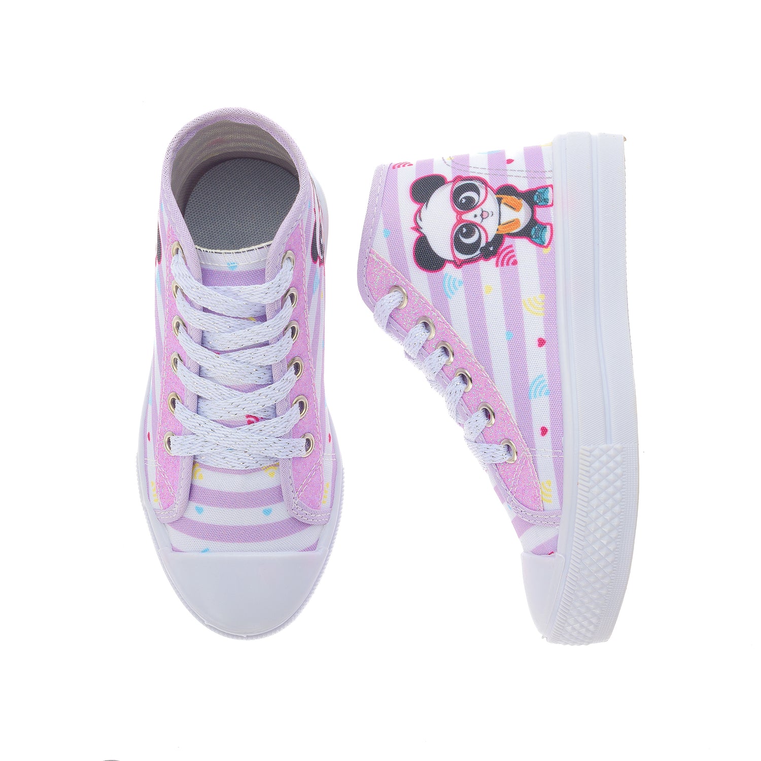 Tênis Infantil Feminino Estilo Street Cadarço Panda Listrado Lilás