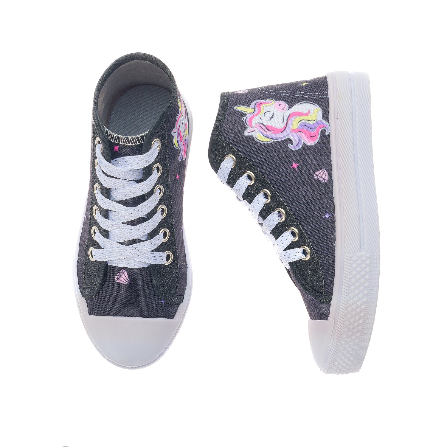 Tênis Infantil Feminino Estilo Street Cadarço Unicórnio Preto