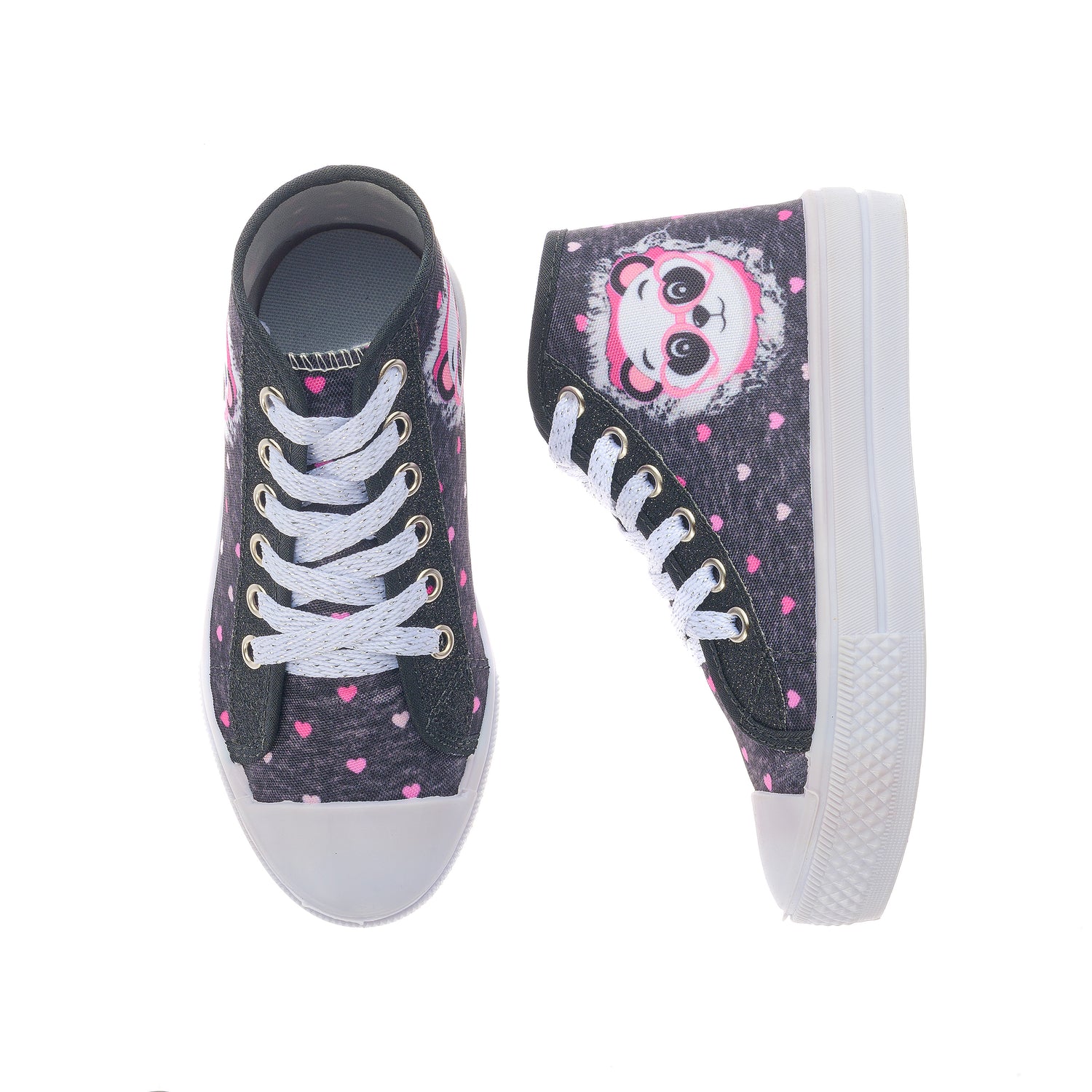 Tênis Infantil Feminino Estilo Street Cadarço Panda Preto