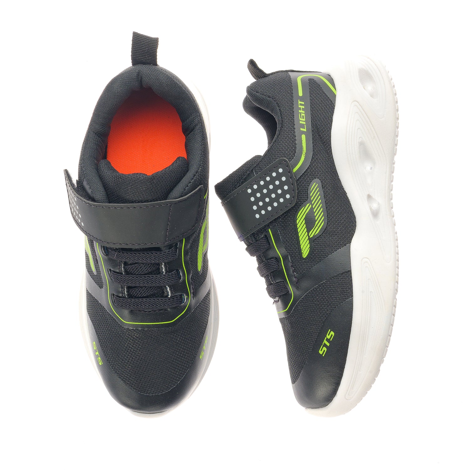 Tênis Infantil Led Fechamento em Velcro Unissex Preto/Verde