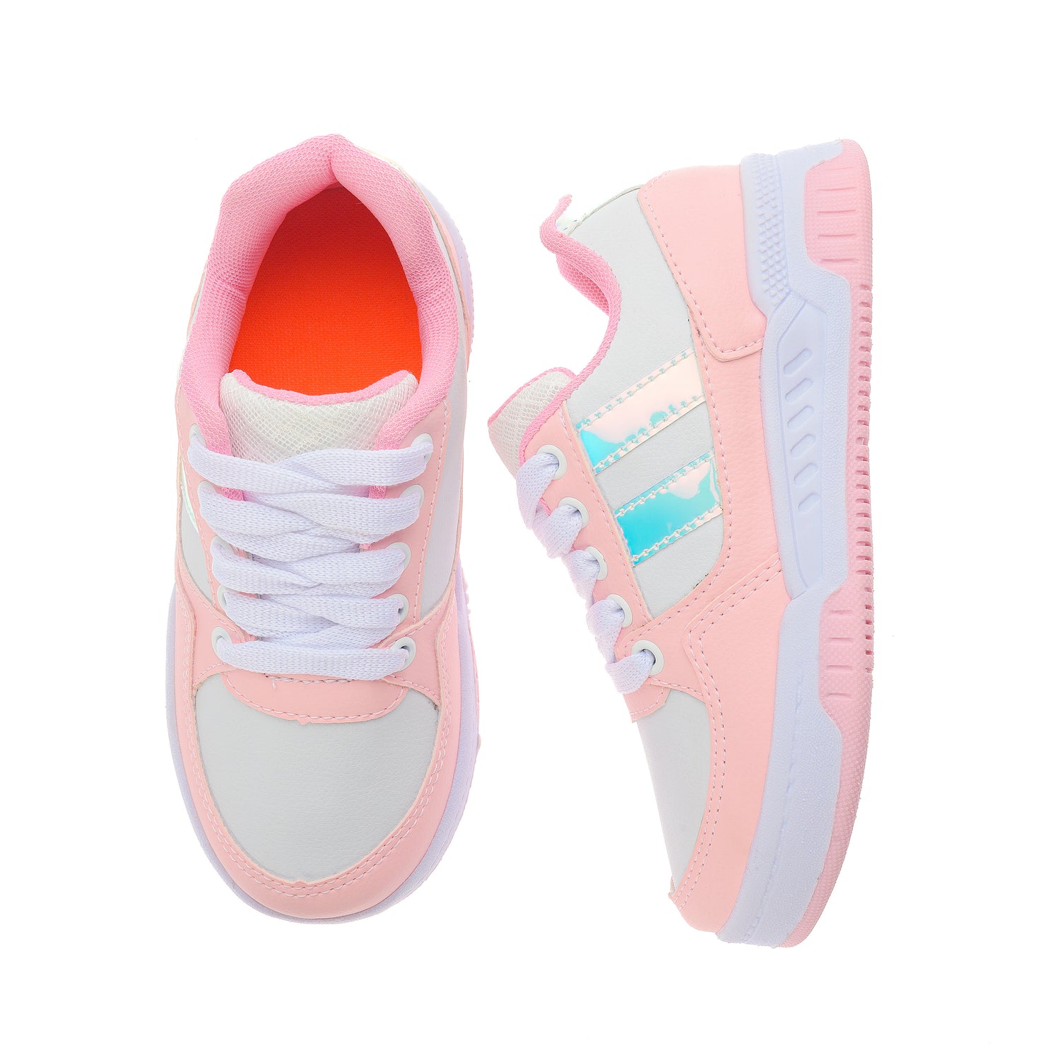 Tênis Casual Street Feminino Rosa/Branco/Holográfico