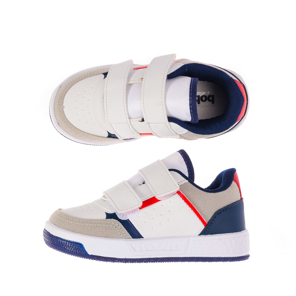 Tênis Street Infantil Masculino Velcro Duplo Branco/Marinho/Vermelho