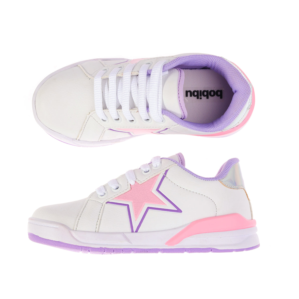 Tênis Infantil Street Feminino Cadarço Aplicação Lateral Estrela Branco/Lilás