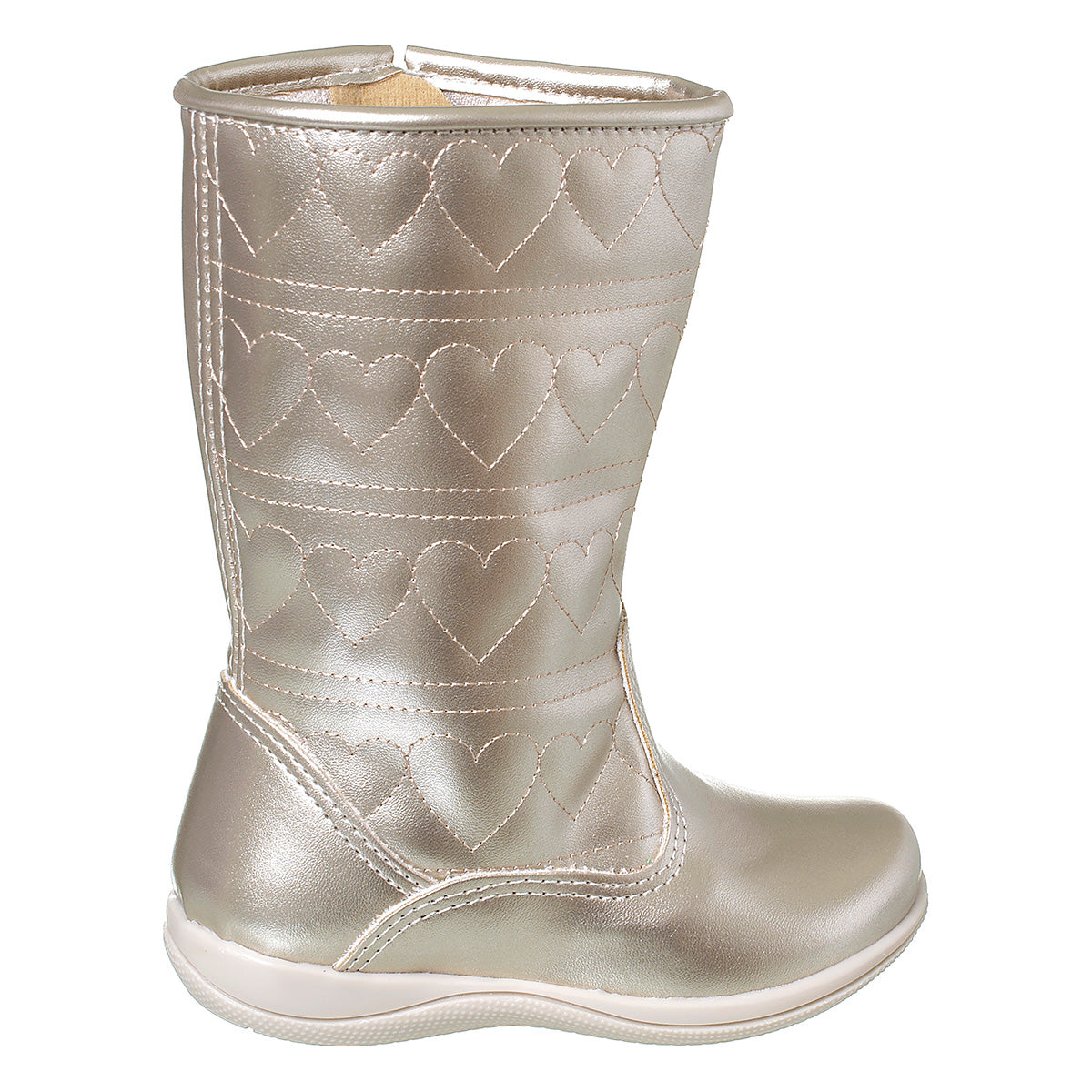 Bota Infantil Menina Com Bordado Coração Dourado Ouro Light