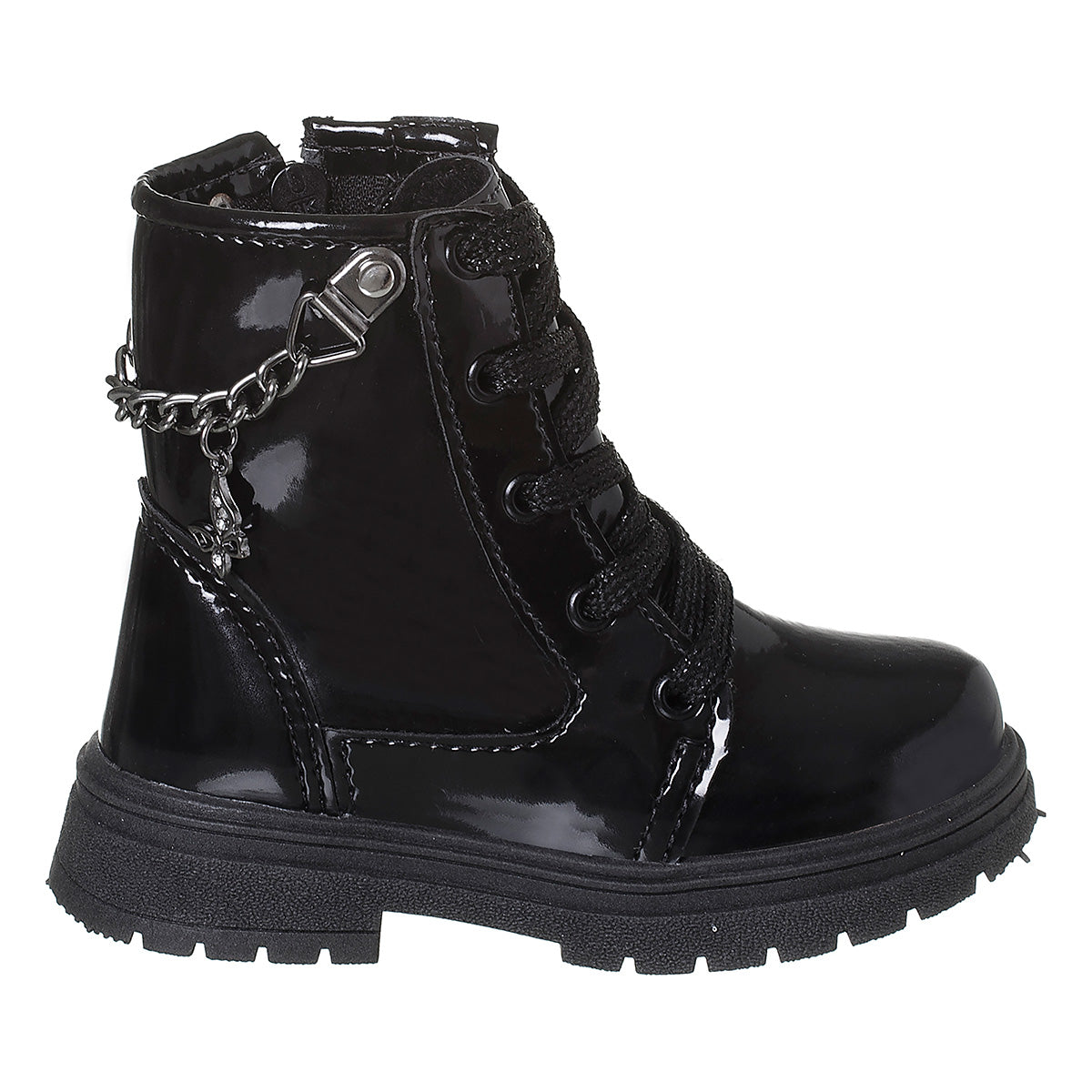 Bota Coturno Infantil Meninas Coturno Corrente Pingente Borboleta Preto Verniz