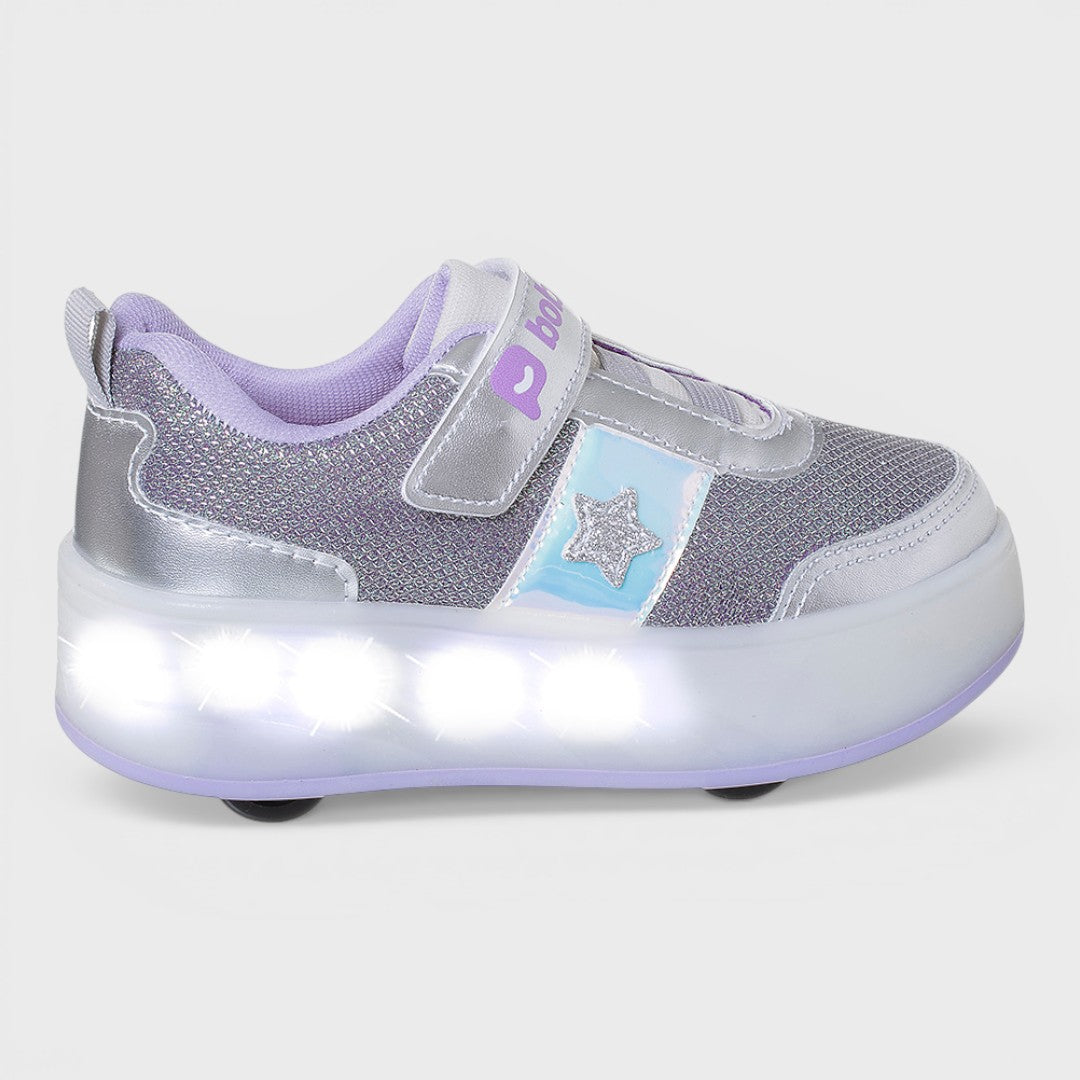 Tênis Infantil Feminino Rodinha Removível Led Divertido Prata