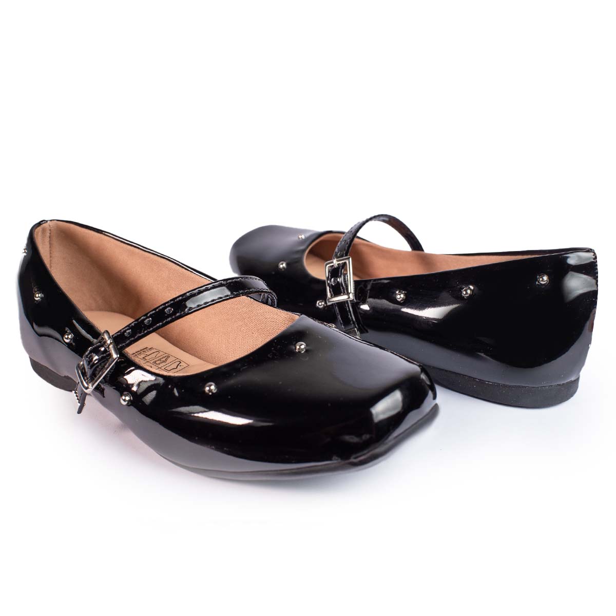 Sapatilha Infantil Feminina Boneca Bico Quadrado Preto Verniz