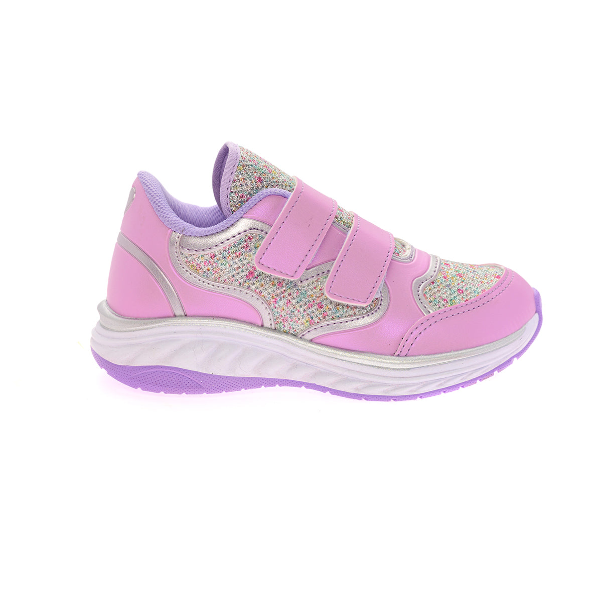 Tênis Infantil Feminino Velcro Duplo com Glitter Lilás