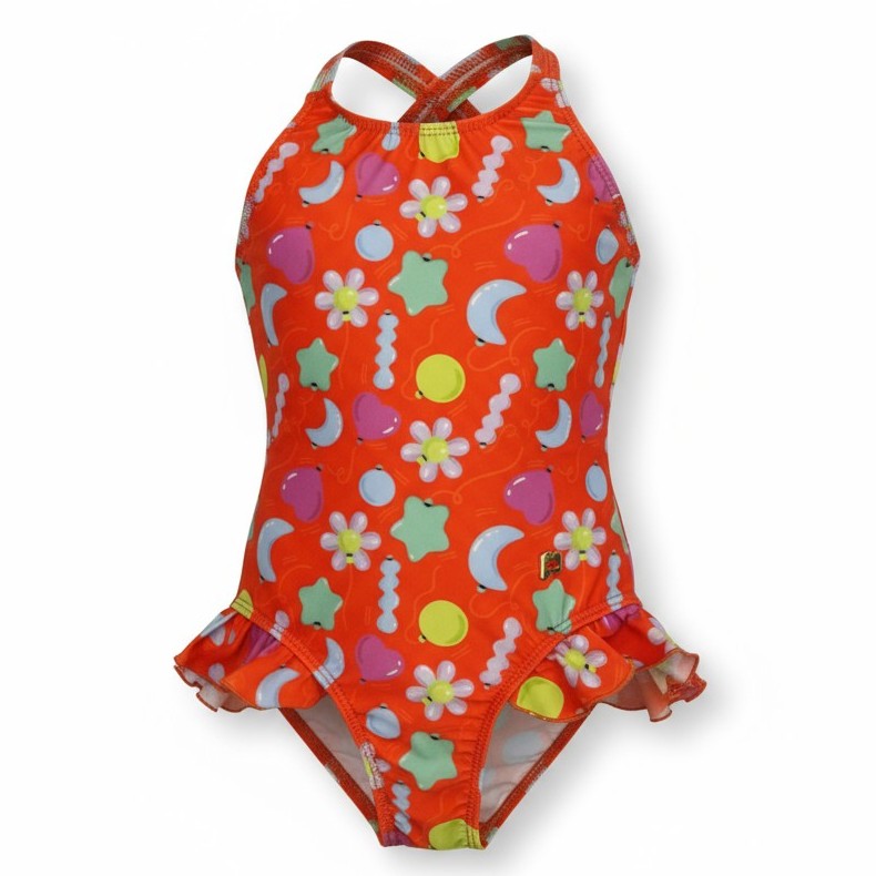 Maiô Infantil Feminino Moda Praia Laranja Estampado