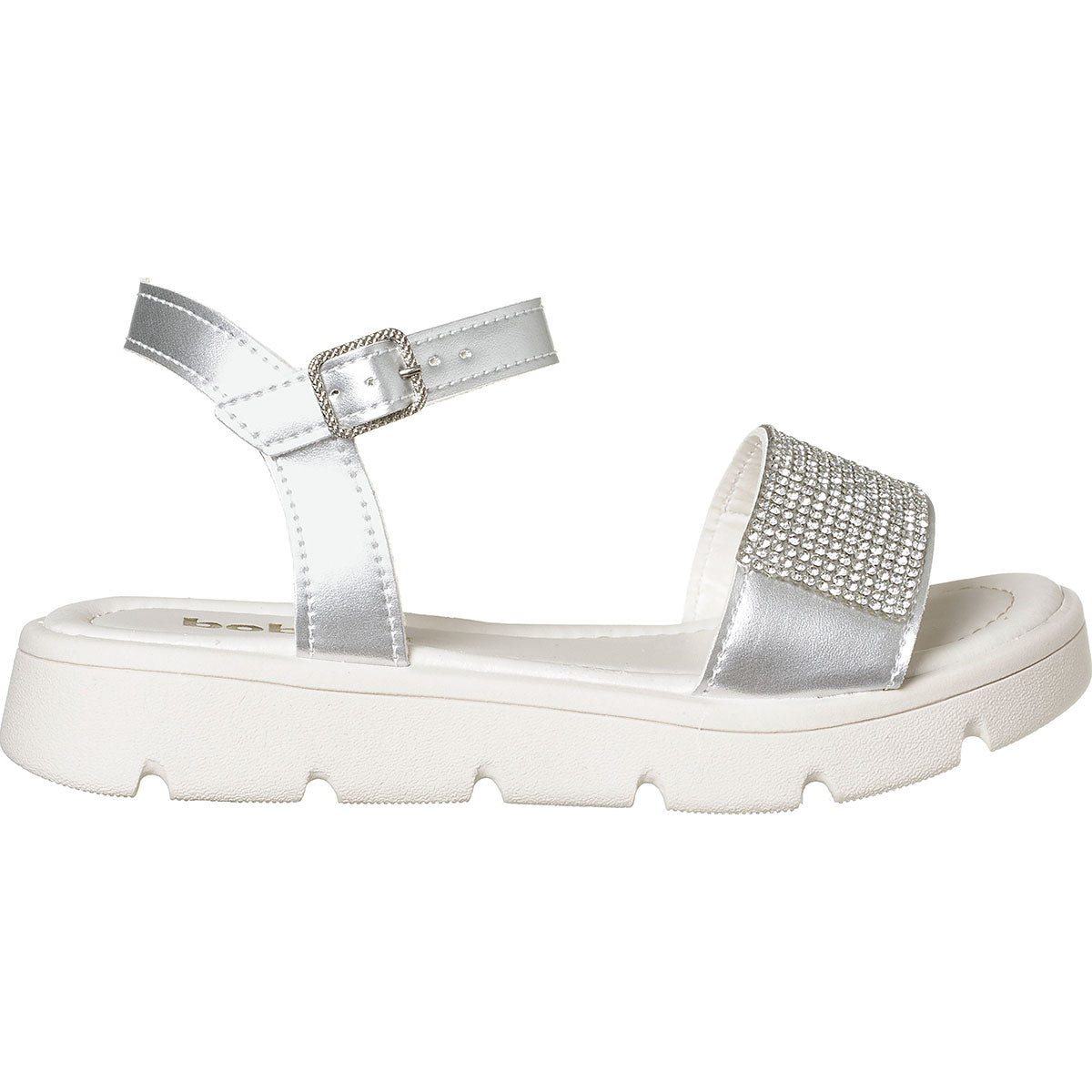 Sandália Infantil Feminina Flatform Fechamento Fivela Detalhe Strass Prata