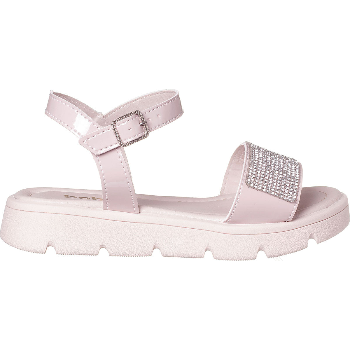 Sandália Infantil Feminina Flatform Fechamento Fivela Detalhe Strass Nude