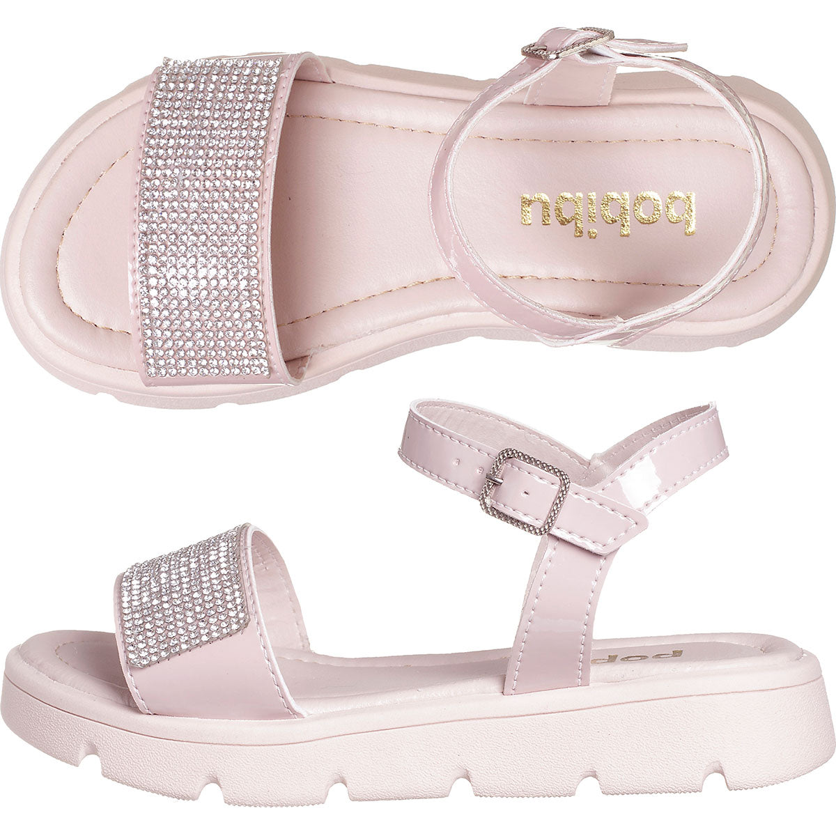 Sandália Infantil Feminina Flatform Fechamento Fivela Detalhe Strass Nude