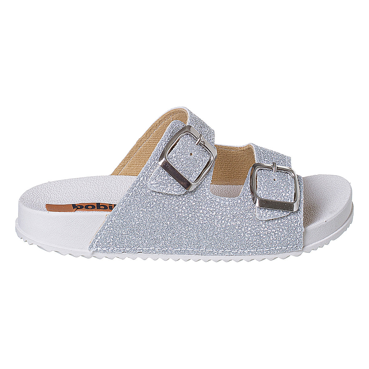 Sandália Infantil Birken Fivela Dupla para Menina Glitter Prata/Off White