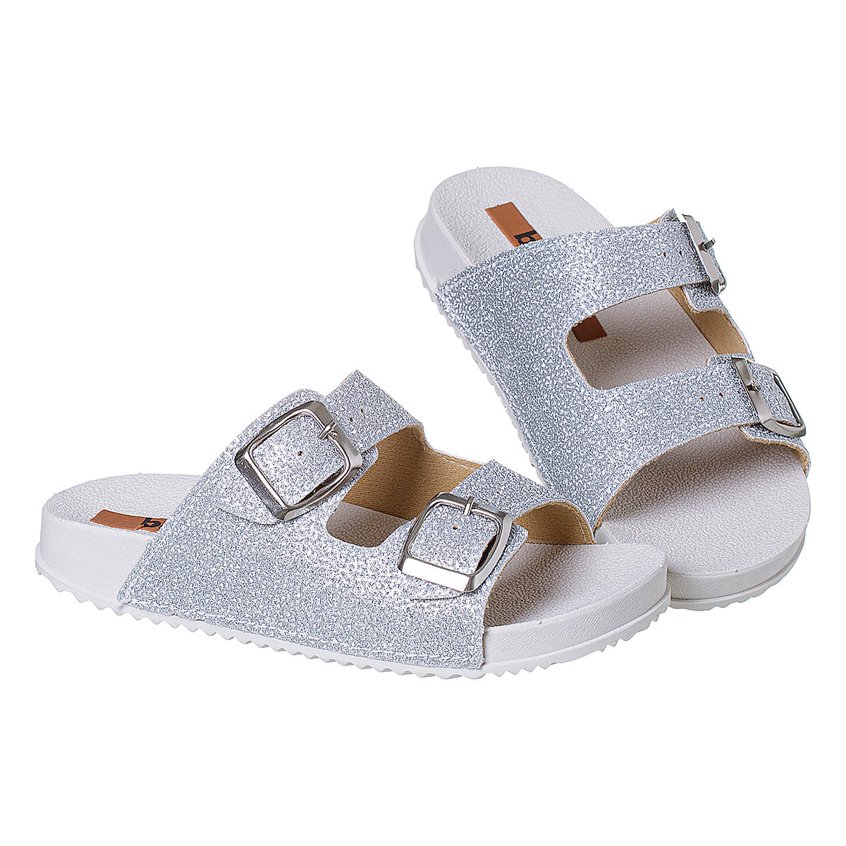 Sandália Infantil Birken Fivela Dupla para Menina Glitter Prata/Off White