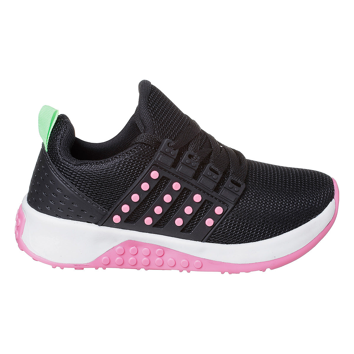 Tênis Infantil Feminino Esportivo Preto Detalhes Rosa