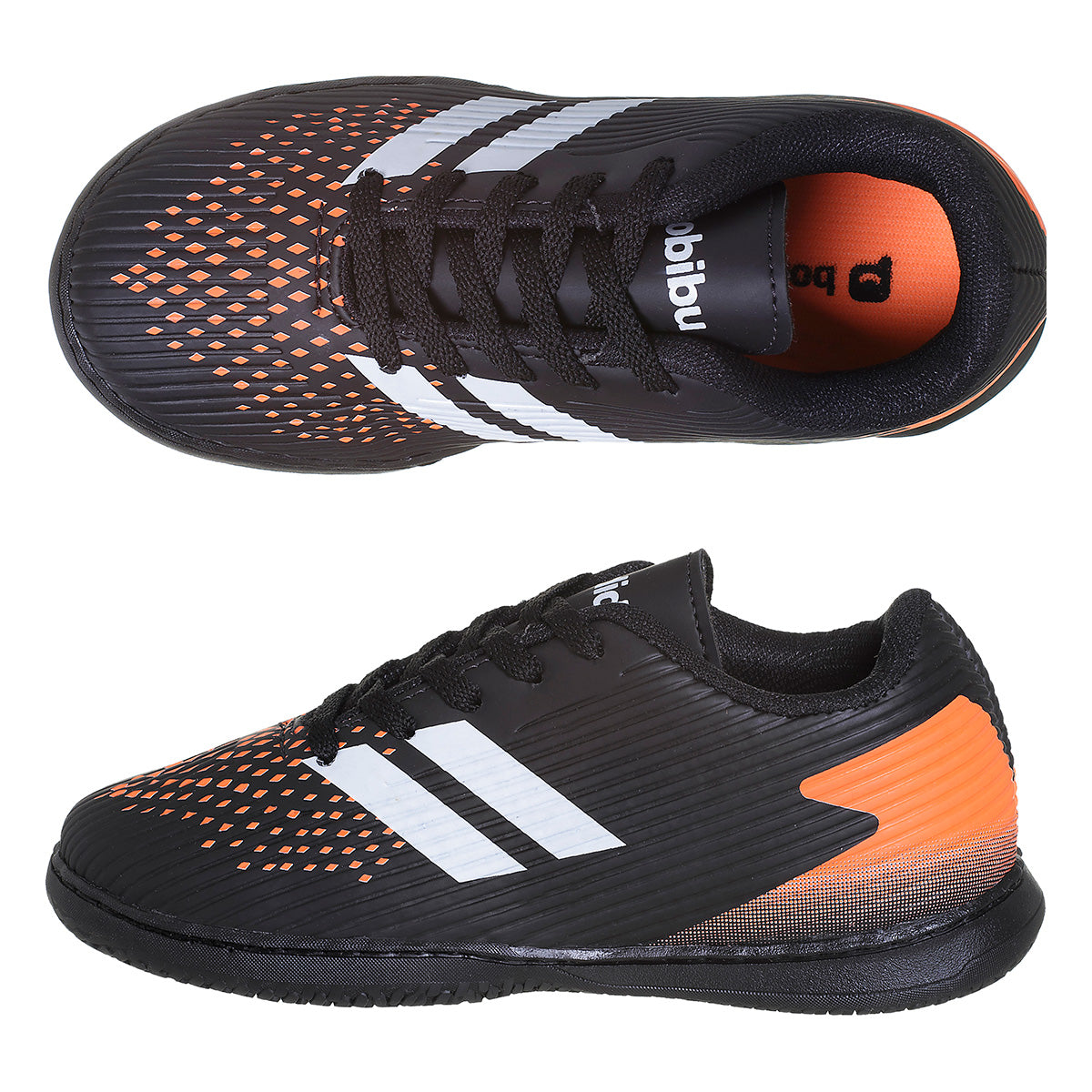 Tênis Infantil Masculino Futsal Futebol De Salão Original Preto/Laranja