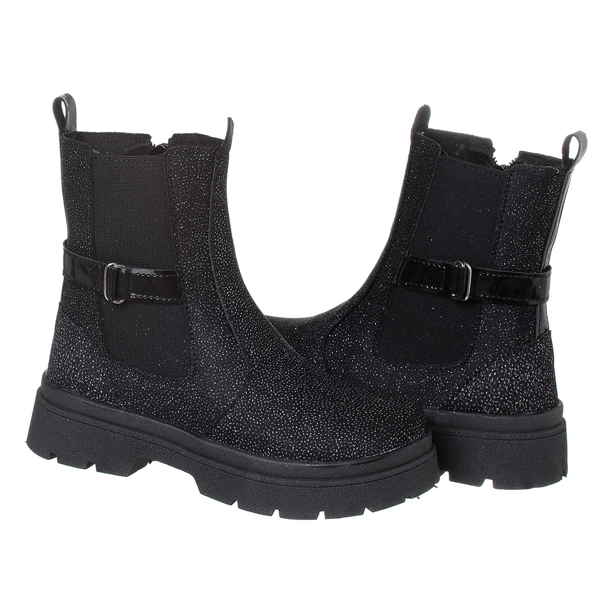 Bota Coturno Infantil Menina Com Brilho Preto Glitter