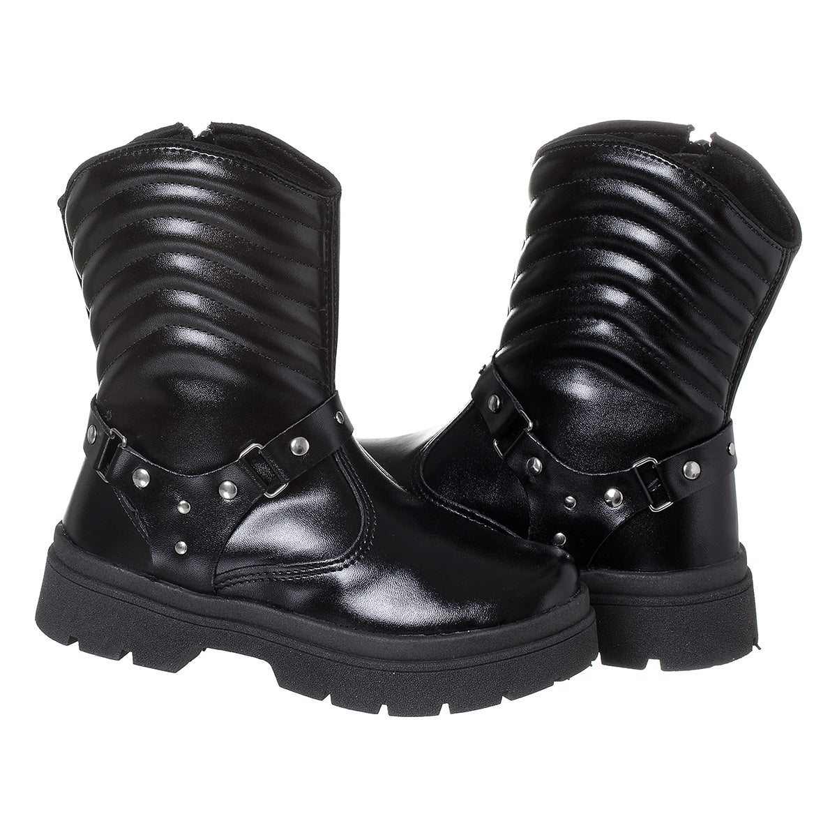 Bota Coturno Infantil Menina Confortável Original Preto Verniz Spikes