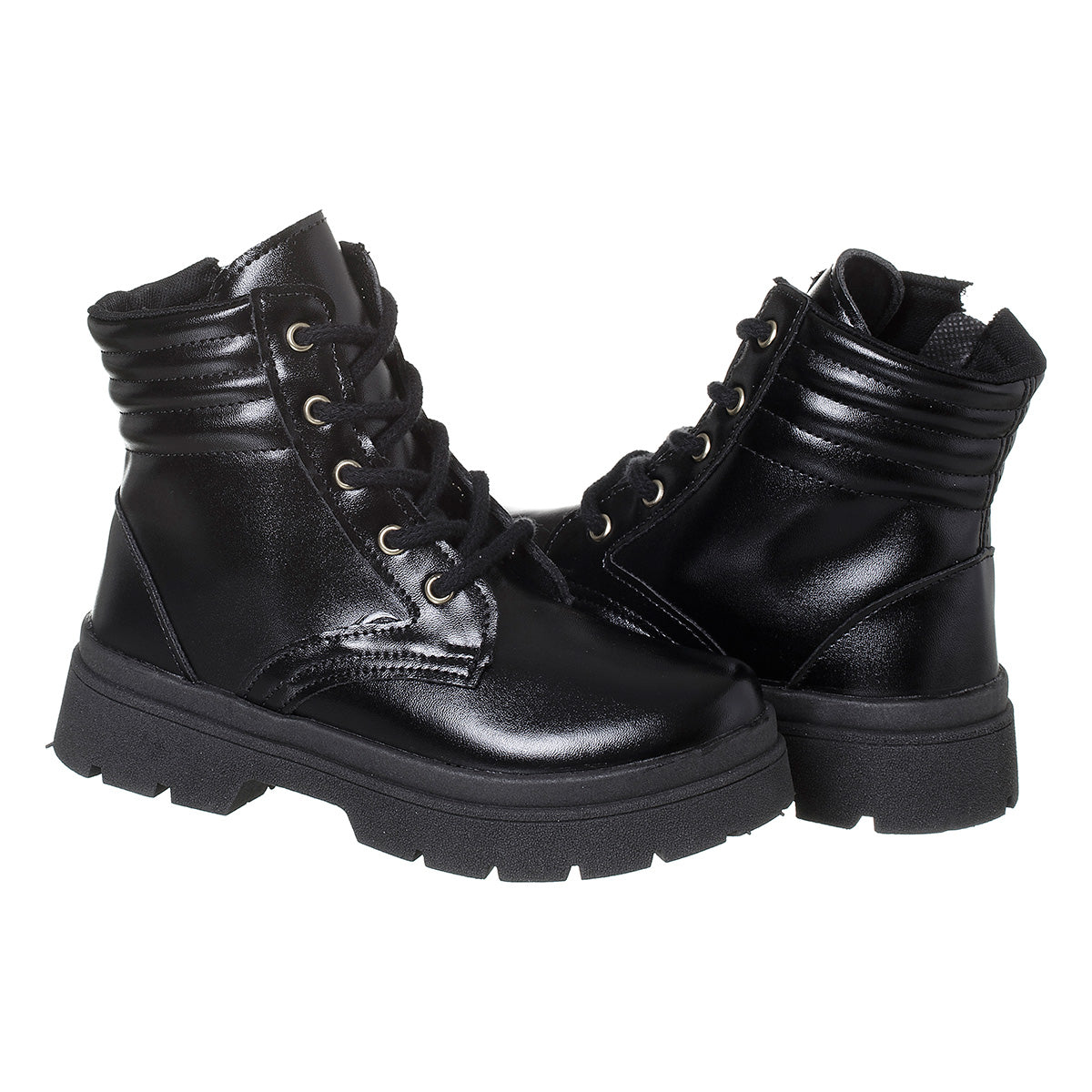 Bota Coturno Infantil Menina Confortável Original Preto Verniz