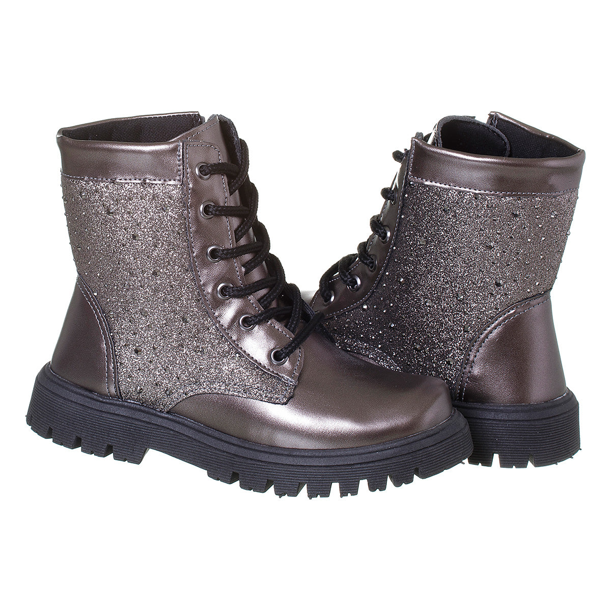 Bota Coturno Infantil Feminino Cano Médio Prata Velho