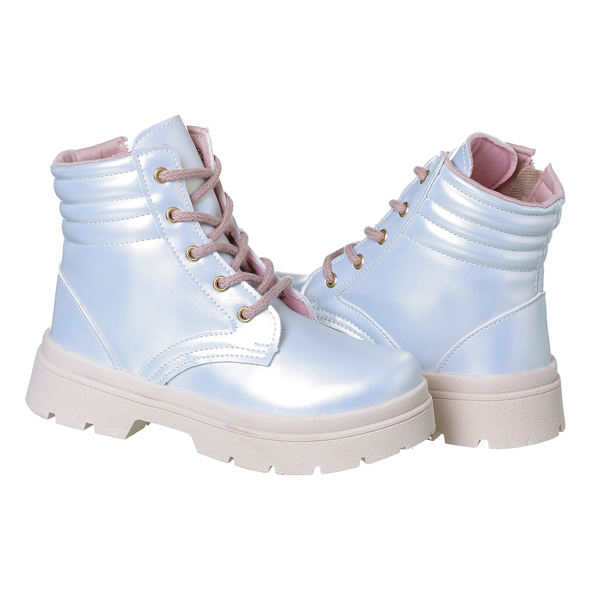 Bota Coturno Infantil Menina Confortável Original Branco Holográfico