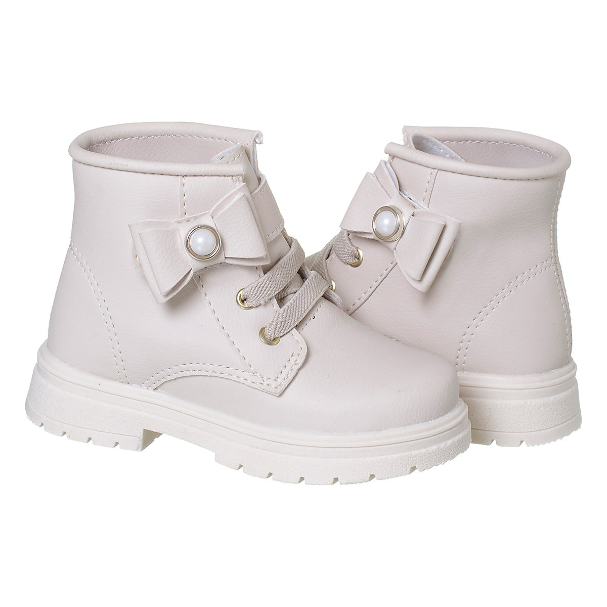 Bota Coturno Infantil Menina Tratorada Cano Curto Off White