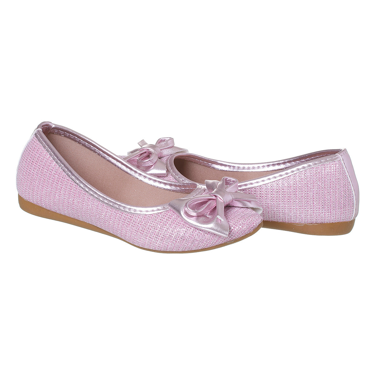 Sapatilha Infantil Feminina Com Laço Brilho Glitter Princesa Rosa