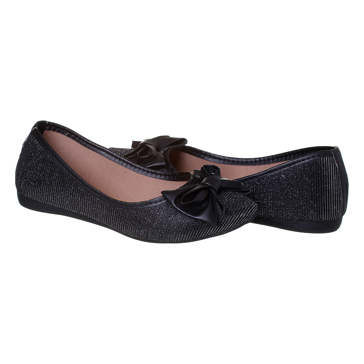 Sapatilha Infantil Feminina Com Laço Brilho Glitter Princesa Preto
