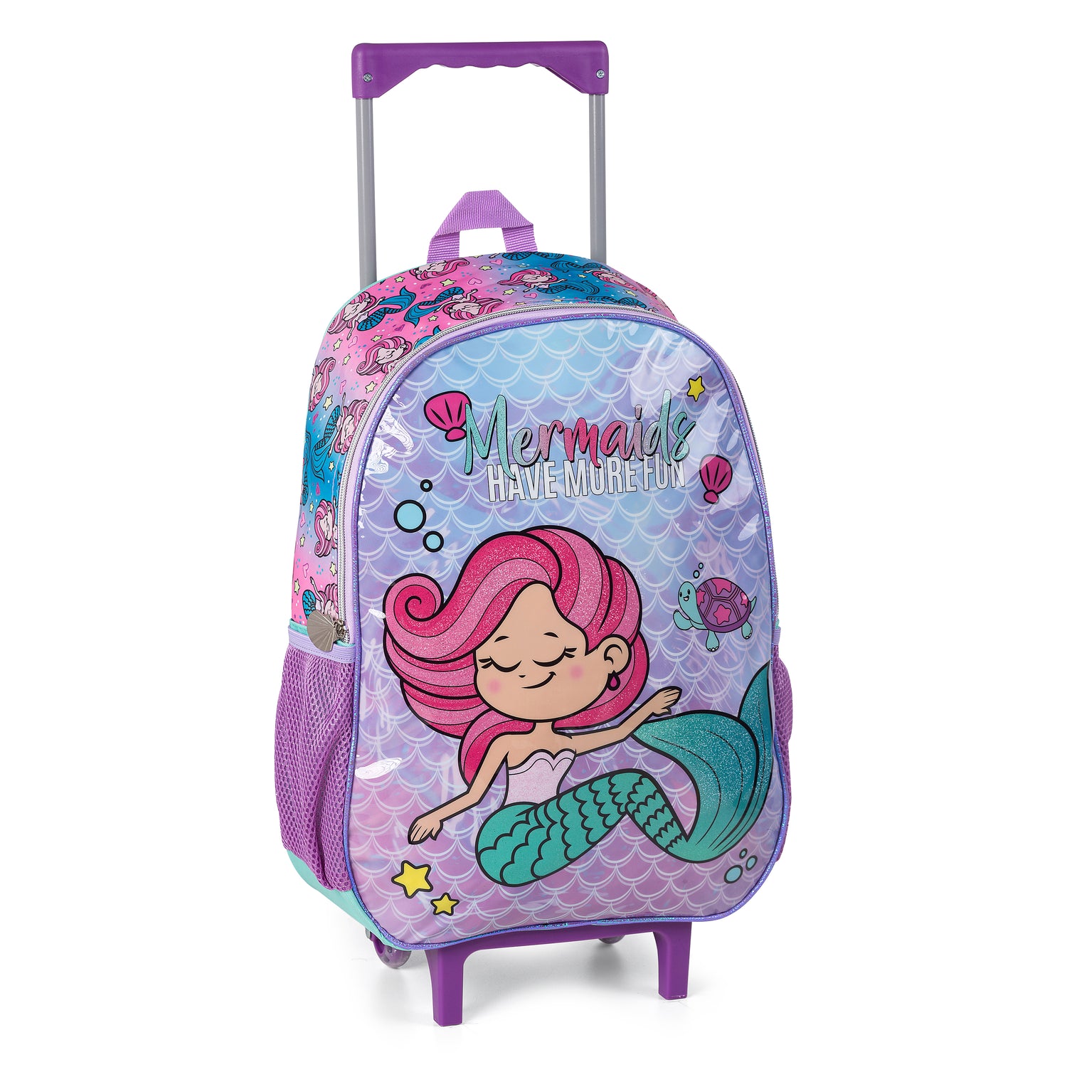 Kit Mochila Rodinha Escolar Sereia Estojo Lancheira