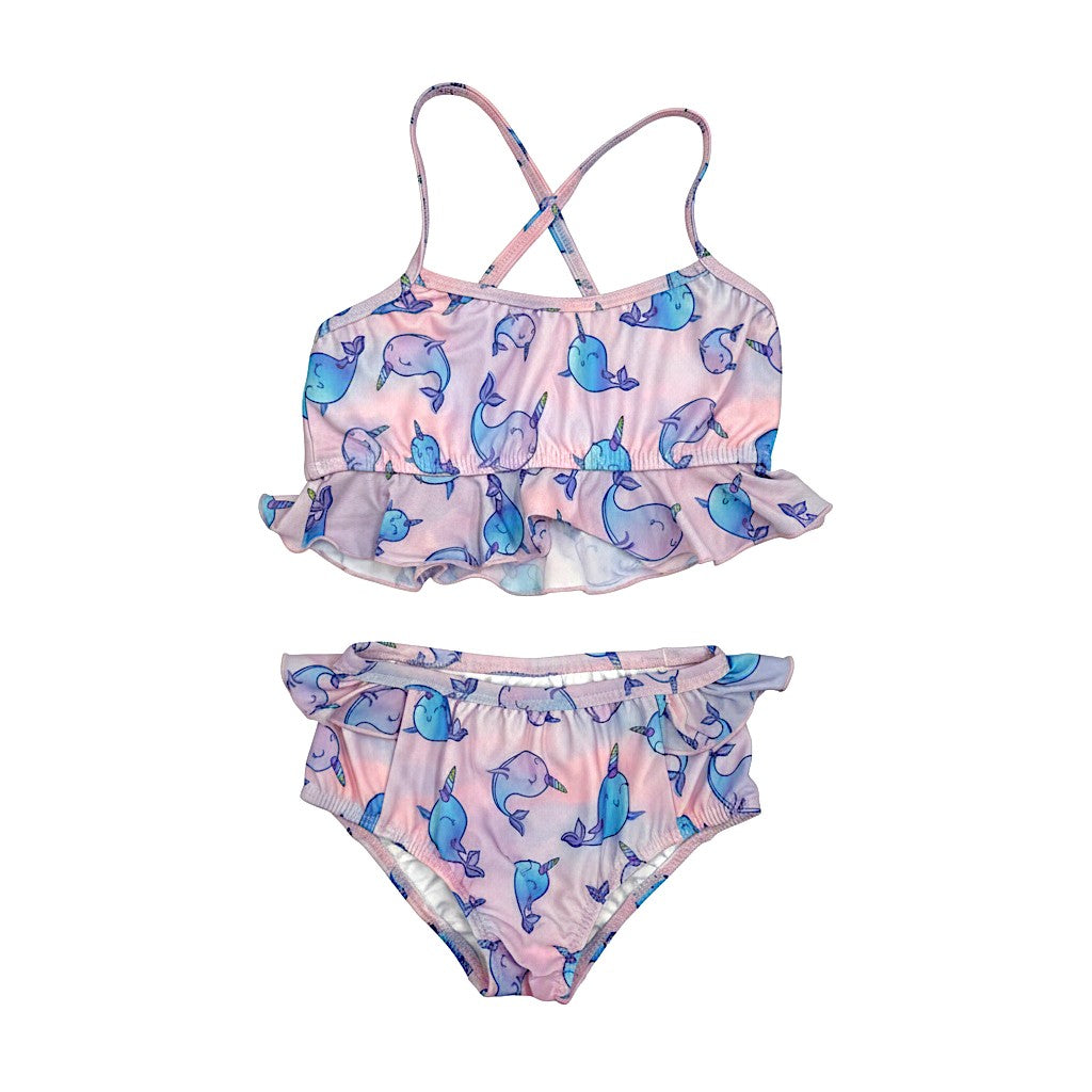 Biquini Infantil Meninas Com Babado Estampado Moda Praia Rosa