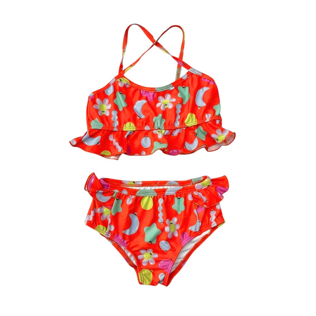 Biquini Infantil Meninas Com Babado Moda Praia Laranja