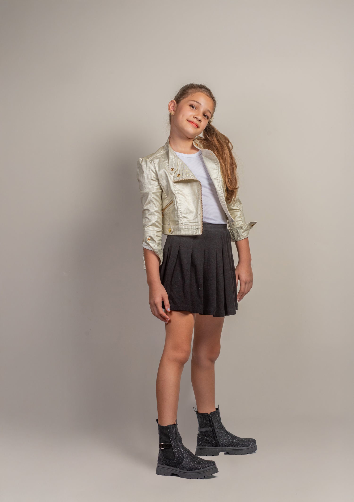 Bota Coturno Infantil Menina Com Brilho Preto Glitter