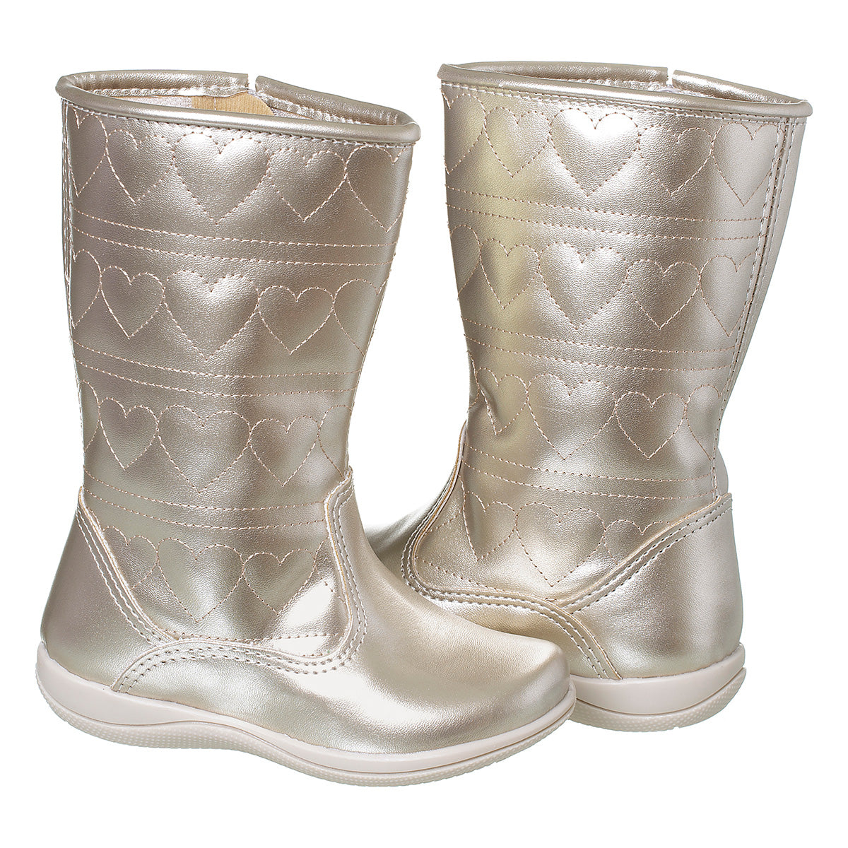 Bota Infantil Menina Com Bordado Coração Dourado Ouro Light